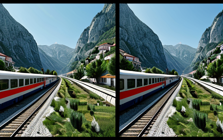 Here are two professional image prompts for Stable Diffusion XL, generated based on your description of the Montenegrin train journey: