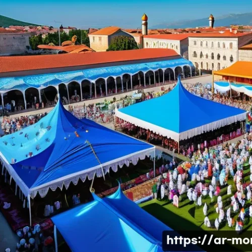 몬테네그로 무슬림 공동체 - A vibrant cultural festival scene in Montenegro’s northern city of Bijelo Polje, showcasing a divers...