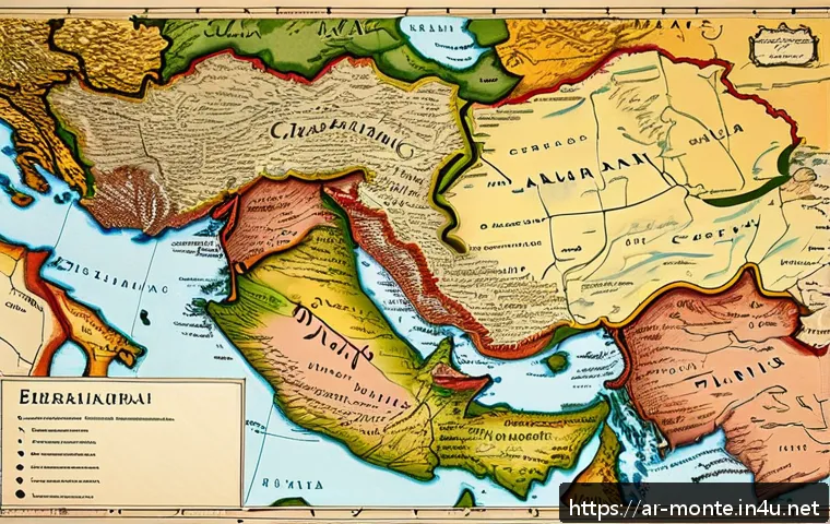 몬테네그로와 유고슬라비아 - A detailed map-style illustration of the Balkans region showcasing the complex ethnic and religious ...