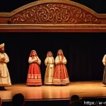 몬테네그로의 유명인사 - A vivid scene of a traditional Montenegrin theater performance in Podgorica, featuring actors dresse...