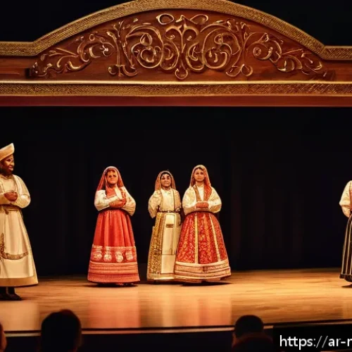 몬테네그로의 유명인사 - A vivid scene of a traditional Montenegrin theater performance in Podgorica, featuring actors dresse...