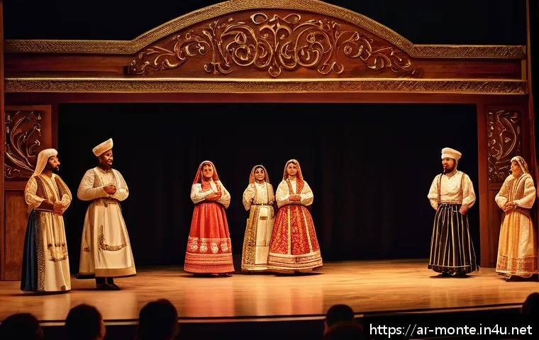 몬테네그로의 유명인사 - A vivid scene of a traditional Montenegrin theater performance in Podgorica, featuring actors dresse...